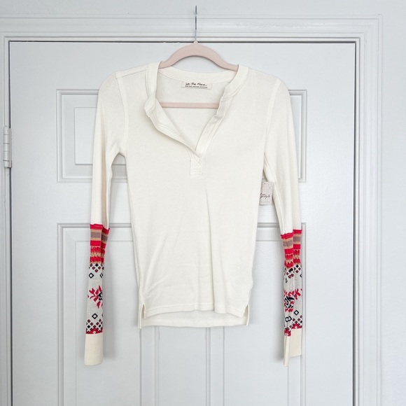 Free People Mikah Notch Neck Top in Cream Combo - Picture 4 of 5